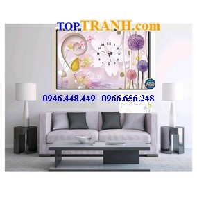 Tranh gắn đá đồng hồ cẩm tú cầu